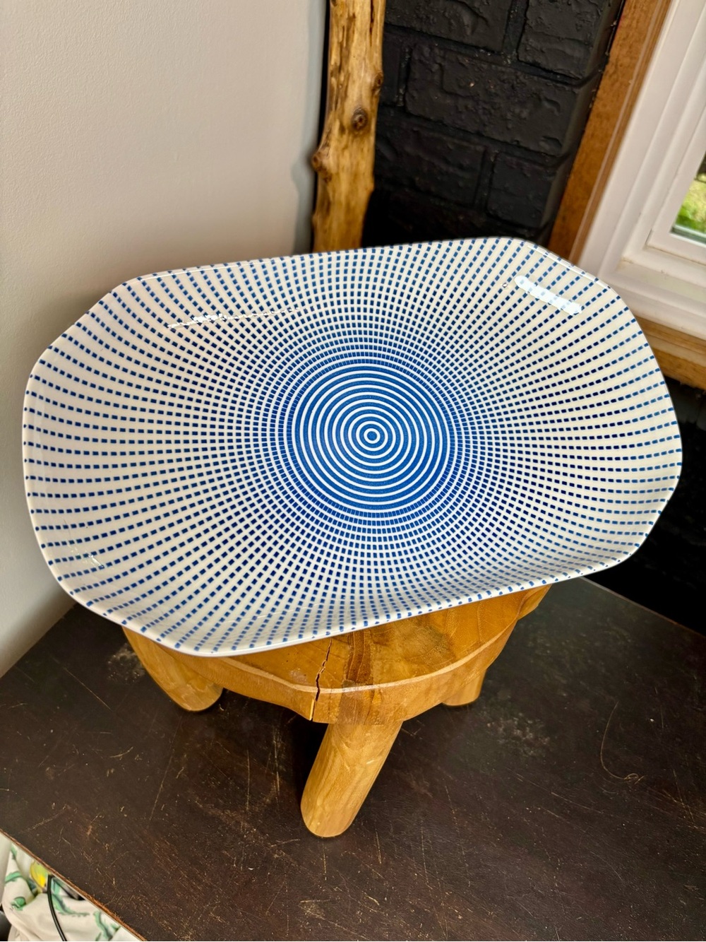 Modern Porcelain Tray Blue and White circles and lines MCM / retro vibes platter